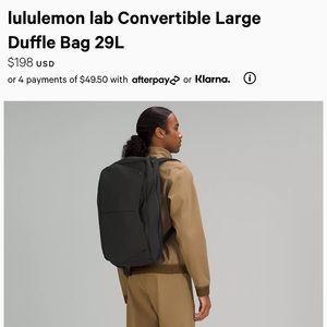 NWT Lululemon Lab convertible large duffel bag 29L